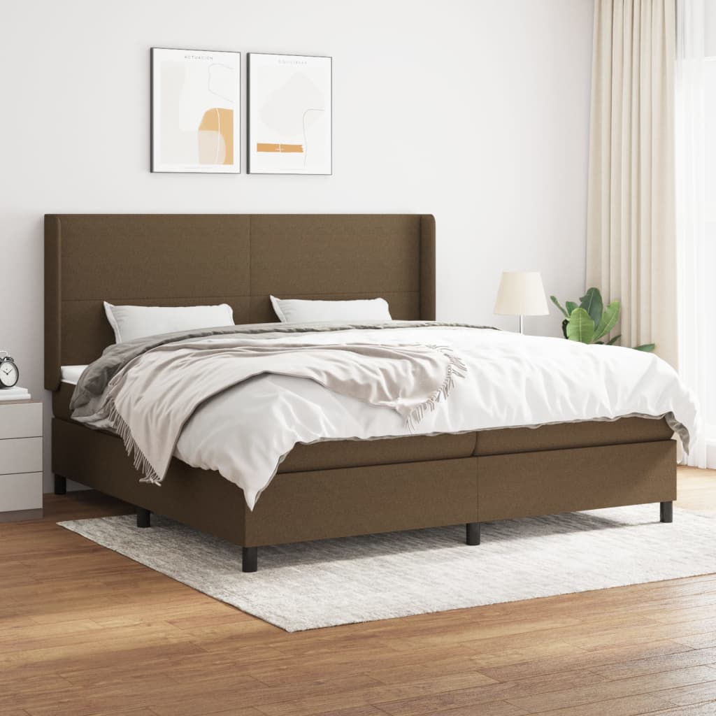 Boxspring Met Matras Stof Donkerbruin 200X200 Cm 200 x 200 cm Effen ontwerp