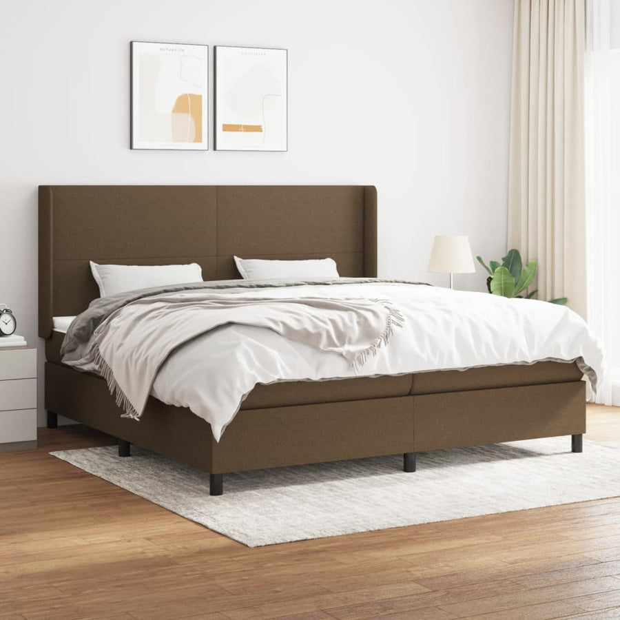 Boxspring Met Matras Stof Donkerbruin 200X200 Cm 200 x 200 cm Effen ontwerp