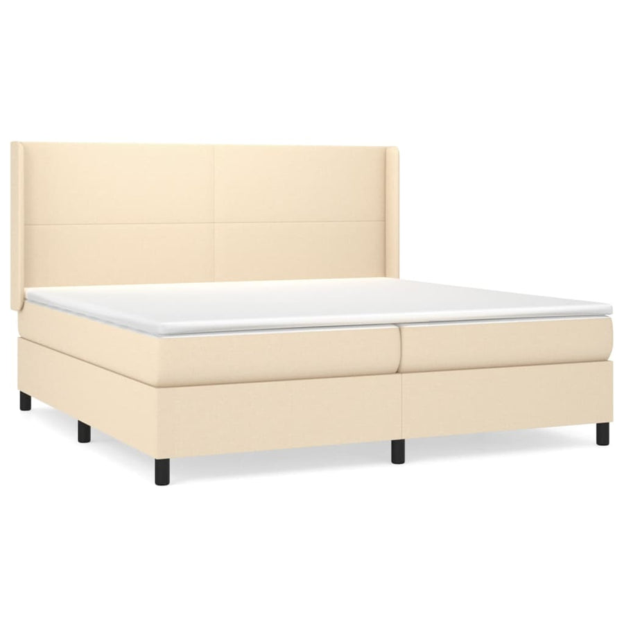 Boxspring Met Matras Stof Crèmekleurig 200X200 Cm Crème 200 x 200 cm Effen ontwerp