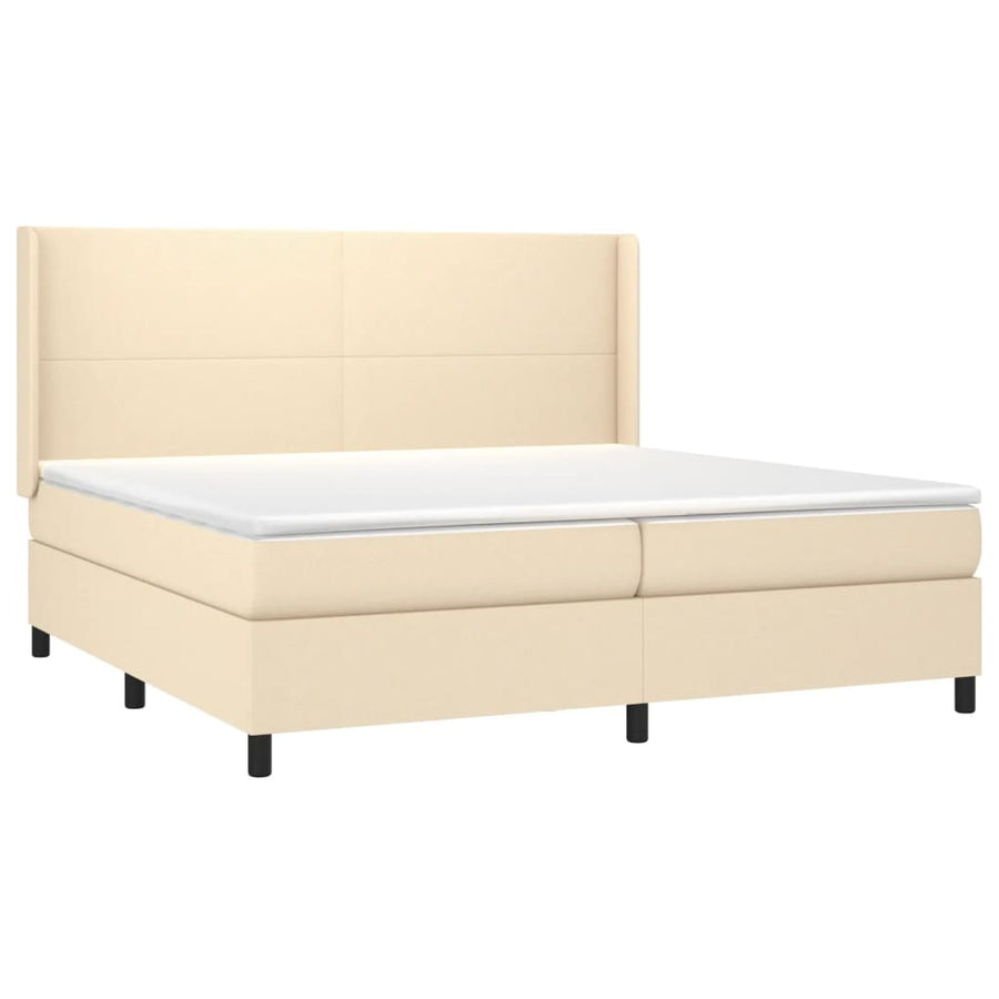Boxspring Met Matras Stof Crèmekleurig 200X200 Cm Crème 200 x 200 cm Effen ontwerp