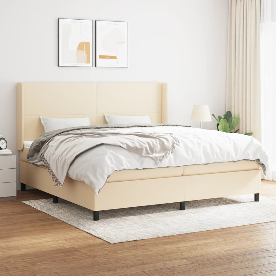 Boxspring Met Matras Stof Crèmekleurig 200X200 Cm Crème 200 x 200 cm Effen ontwerp