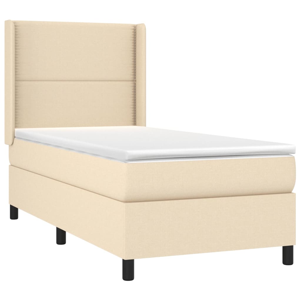 Boxspring met matras stof crèmekleurig 90x190 cm 90 x 190 cm Effen met spijkers