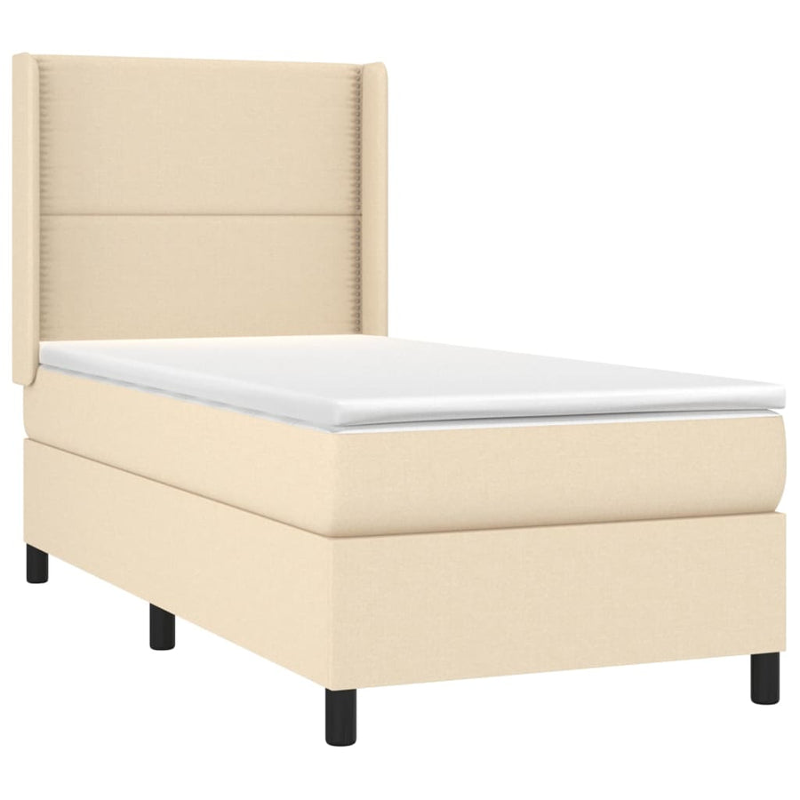 Boxspring met matras stof crèmekleurig 90x190 cm 90 x 190 cm Effen met spijkers