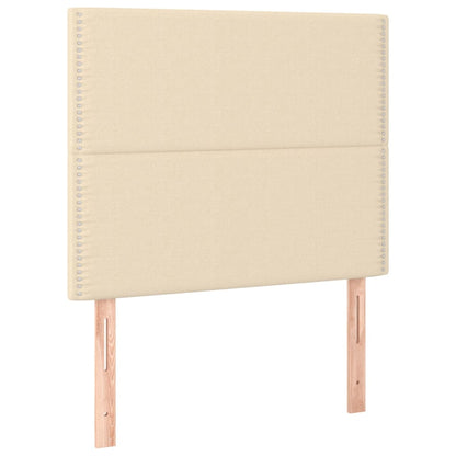 Boxspring met matras stof crèmekleurig 90x190 cm 90 x 190 cm Effen met spijkers