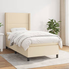 Boxspring met matras stof crèmekleurig 90x190 cm 90 x 190 cm Effen met spijkers