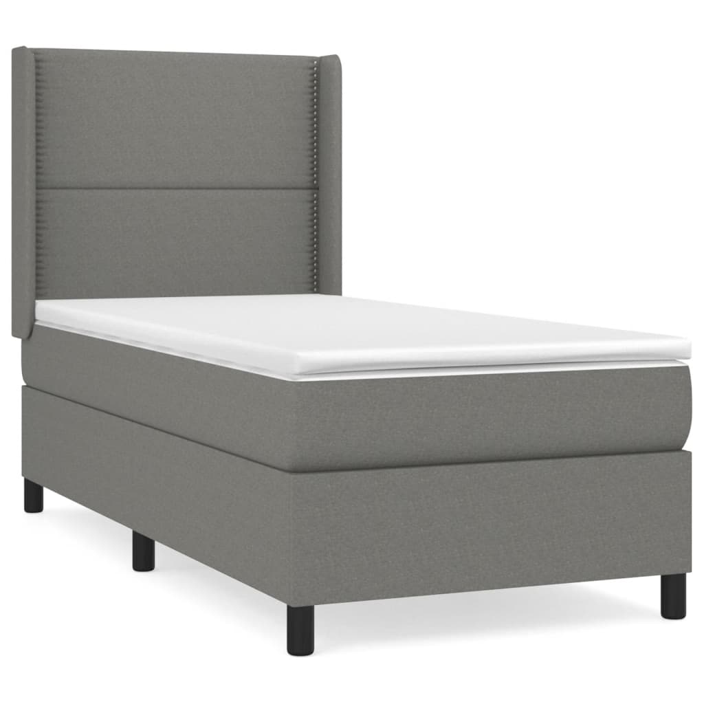 Boxspring Met Matras Stof Donkergrijs 90 x 200 cm Effen met spijkers
