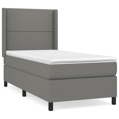 Boxspring Met Matras Stof Donkergrijs 90 x 200 cm Effen met spijkers