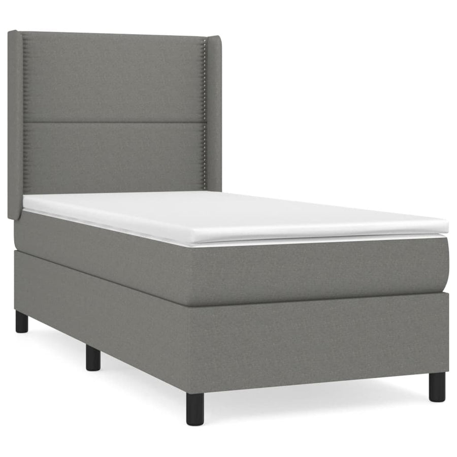 Boxspring Met Matras Stof Donkergrijs 90 x 200 cm Effen met spijkers