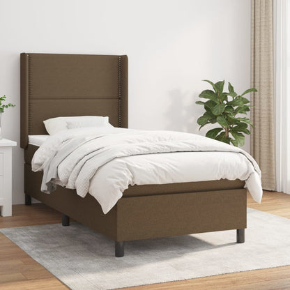 Boxspring Met Matras Stof Donkerbruin 90 x 200 cm Effen met spijkers