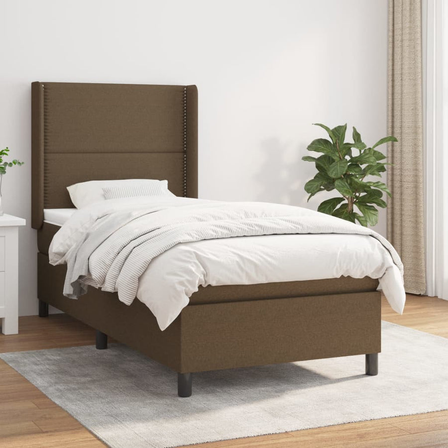 Boxspring Met Matras Stof Donkerbruin 90 x 200 cm Effen met spijkers