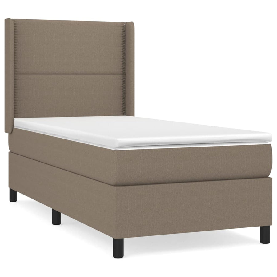 Boxspring met matras stof taupe 100x200 cm 100 x 200 cm Effen met spijkers