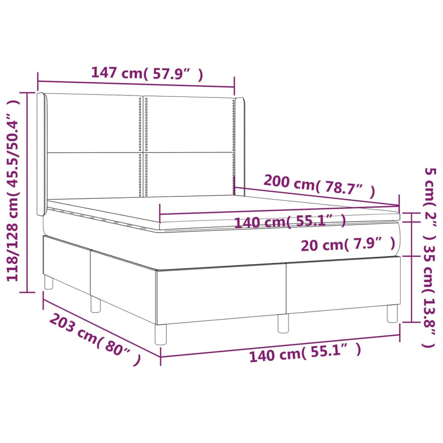 Boxspring met matras stof crèmekleurig 140x200 cm 140 x 200 cm Effen met spijkers