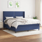 Boxspring Met Matras Stof Blauw 160 x 200 cm Effen met spijkers