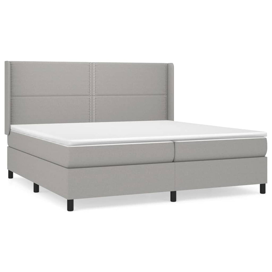 Boxspring Met Matras Stof Lichtgrijs 200 x 200 cm Effen met spijkers