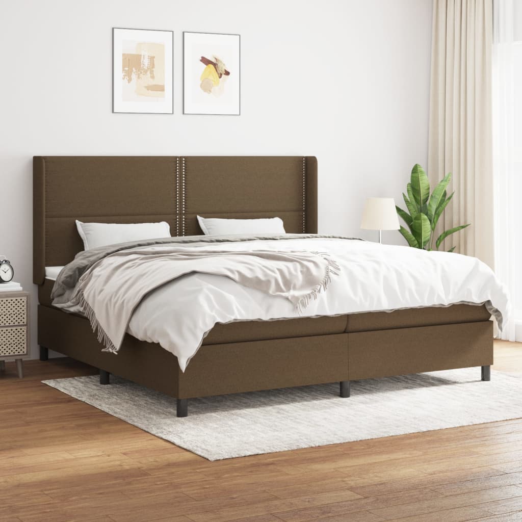 Boxspring Met Matras Stof Donkerbruin 200X200 Cm 200 x 200 cm Effen met spijkers