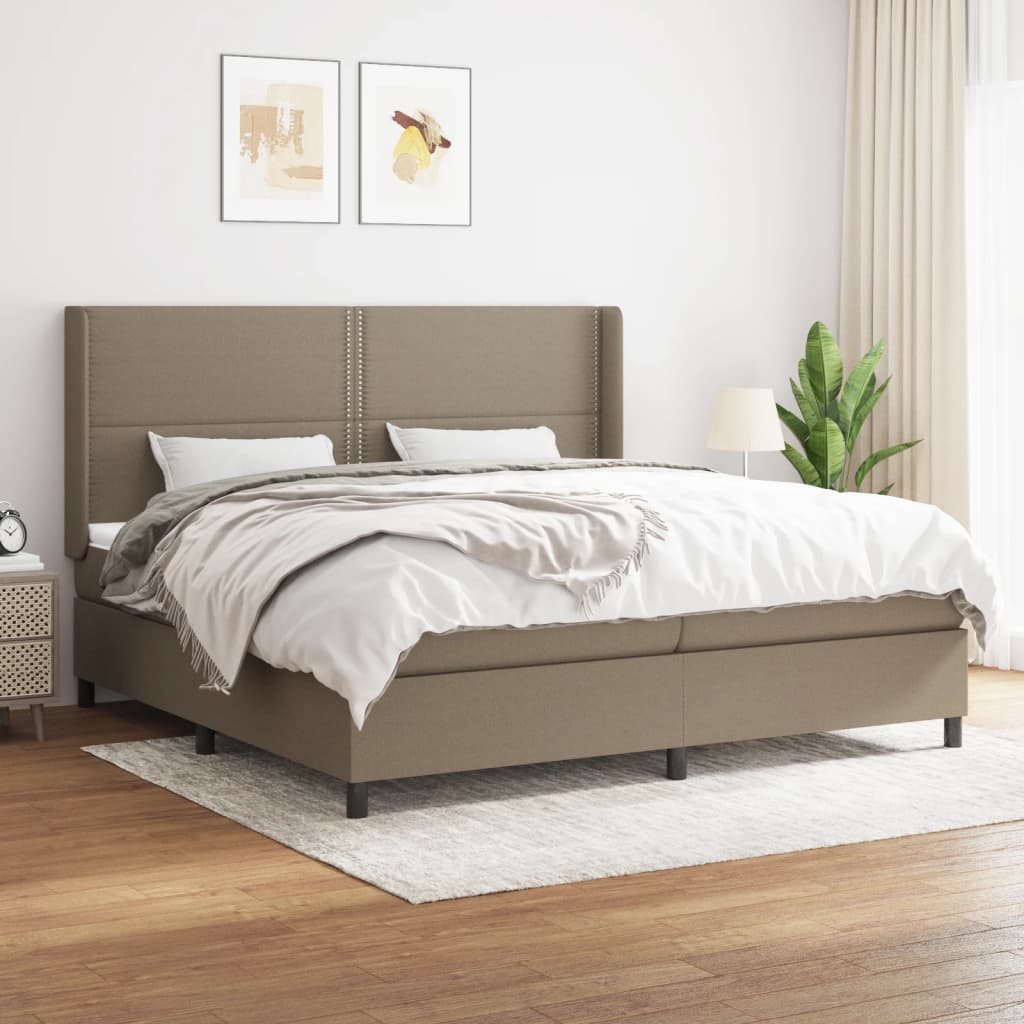 Boxspring Met Matras Stof Taupe 200 x 200 cm Effen met spijkers