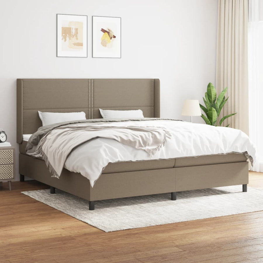 Boxspring Met Matras Stof Taupe 200 x 200 cm Effen met spijkers