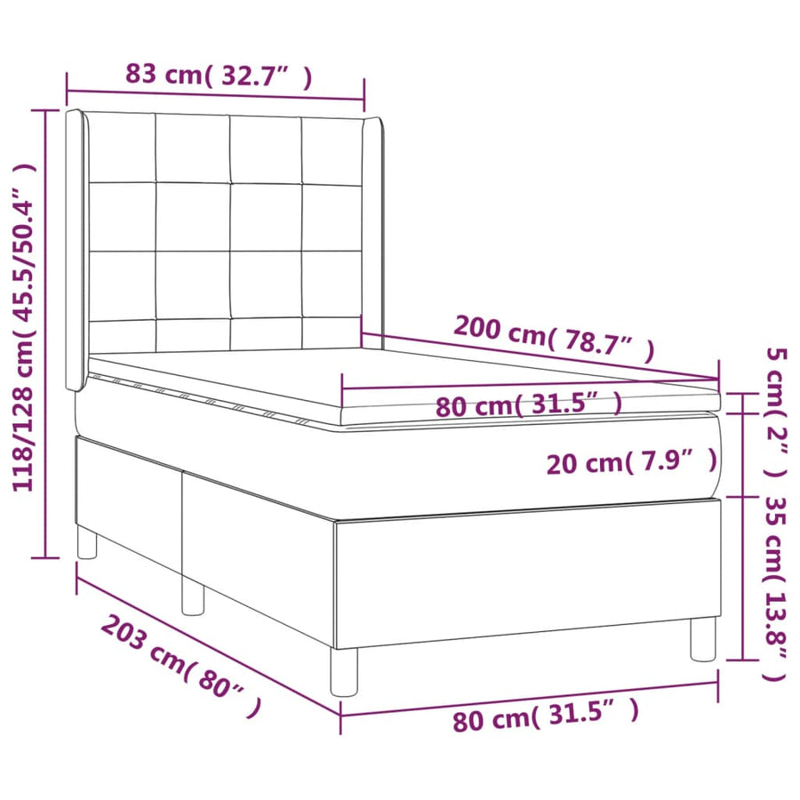 Boxspring met matras stof crèmekleurig 80x200 cm 80 x 200 cm Blok met vierkanten