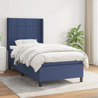 Boxspring Met Matras Stof Blauw 80 x 200 cm Blok met vierkanten