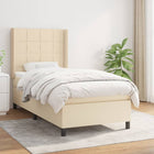 Boxspring met matras stof crèmekleurig 90x190 cm 90 x 190 cm Blok met vierkanten