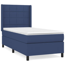Boxspring Met Matras Stof Blauw 90 x 200 cm Blok met vierkanten