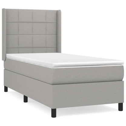 Boxspring Met Matras Stof Lichtgrijs 100 x 200 cm Blok met vierkanten