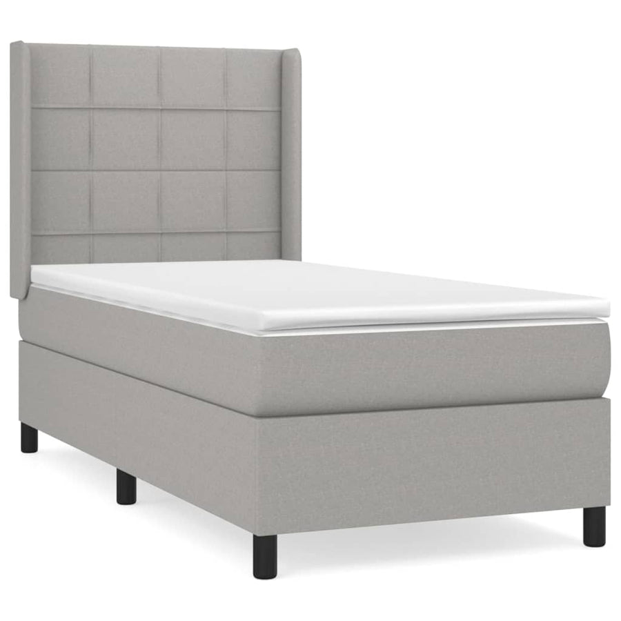 Boxspring Met Matras Stof Lichtgrijs 100 x 200 cm Blok met vierkanten