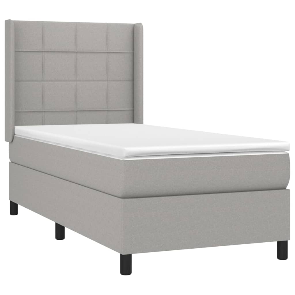 Boxspring Met Matras Stof Lichtgrijs 100 x 200 cm Blok met vierkanten
