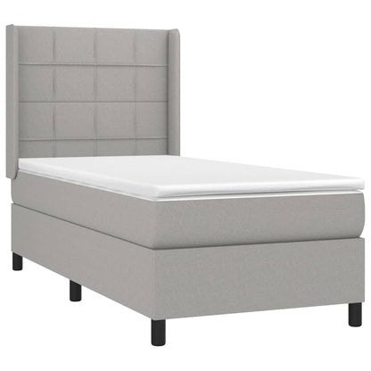 Boxspring Met Matras Stof Lichtgrijs 100 x 200 cm Blok met vierkanten