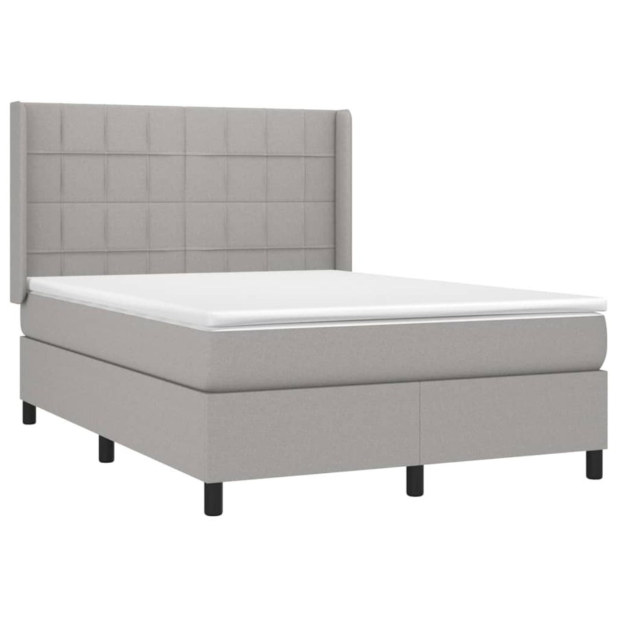 Boxspring Met Matras Stof Lichtgrijs 140 x 190 cm Blok met vierkanten