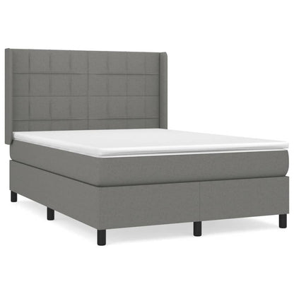 Boxspring Met Matras Stof Donkergrijs 140 x 190 cm Blok met vierkanten