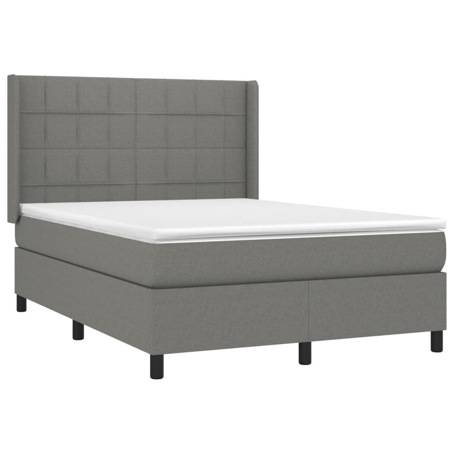 Boxspring Met Matras Stof Donkergrijs 140 x 190 cm Blok met vierkanten