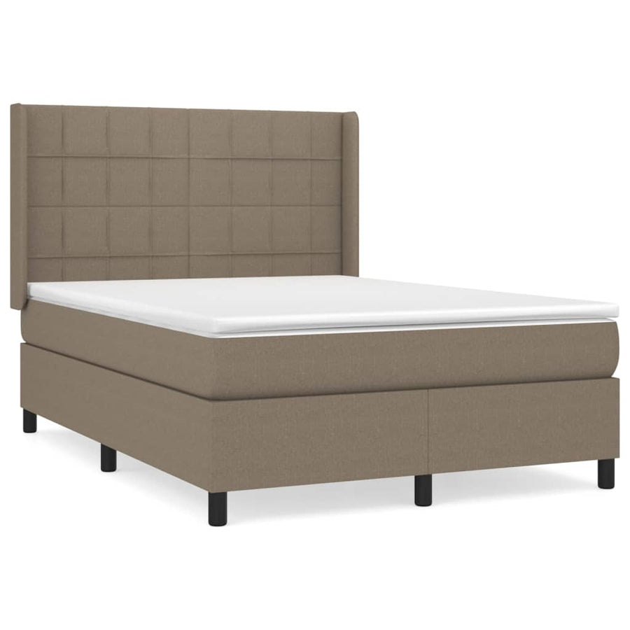 Boxspring met matras stof taupe 140x190 cm 140 x 190 cm Blok met vierkanten