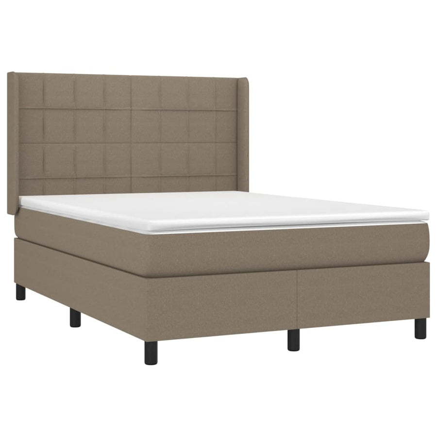 Boxspring met matras stof taupe 140x190 cm 140 x 190 cm Blok met vierkanten