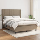 Boxspring met matras stof taupe 140x190 cm 140 x 190 cm Blok met vierkanten