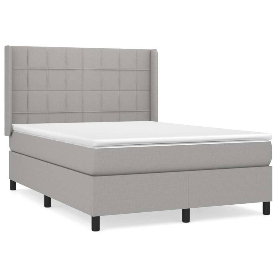 Boxspring Met Matras Stof Lichtgrijs 140 x 200 cm Blok met vierkanten