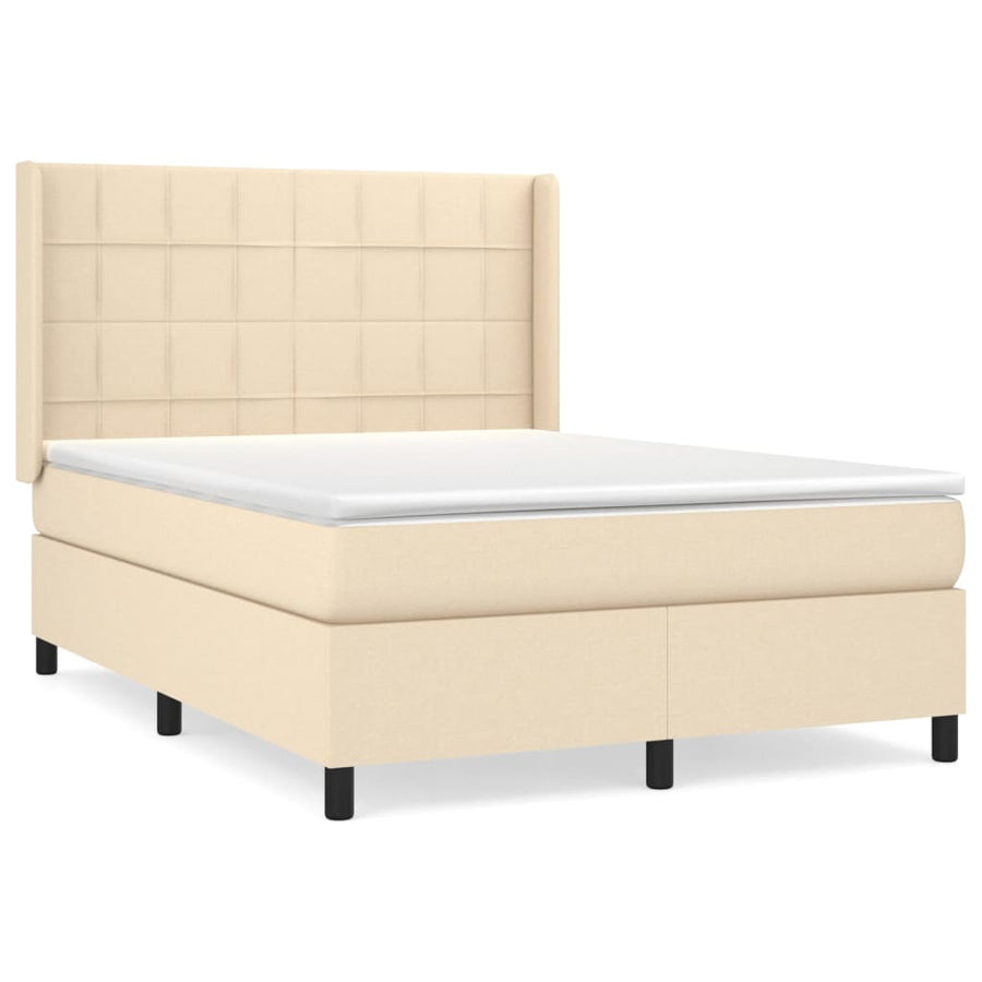 Boxspring met matras stof crèmekleurig 140x200 cm 140 x 200 cm Crème