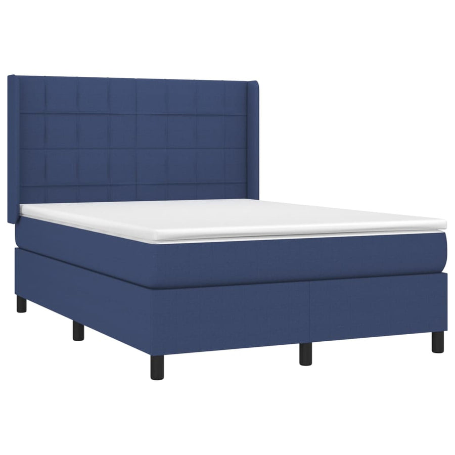 Boxspring Met Matras Stof Blauw 140 x 200 cm Blok met vierkanten