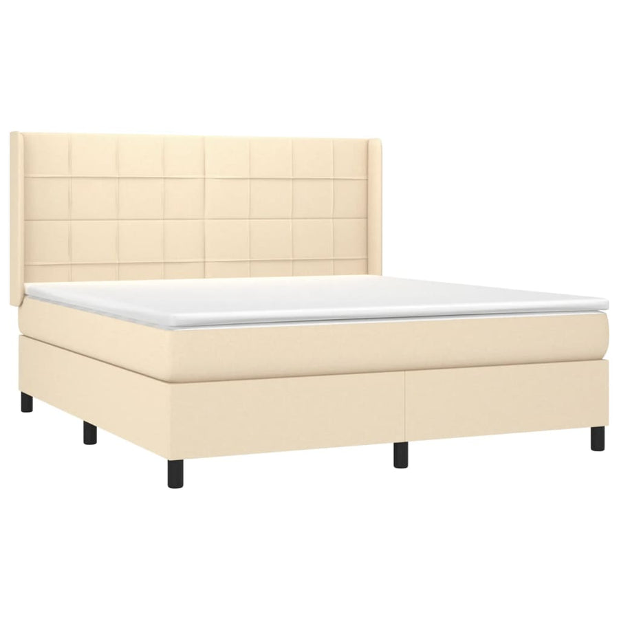 Boxspring Met Matras Stof Kleurig Crème 160 x 200 cm Blok met vierkanten