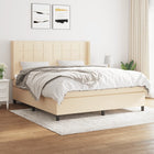 Boxspring Met Matras Stof Kleurig Crème 160 x 200 cm Blok met vierkanten