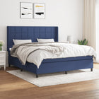 Boxspring Met Matras Stof Blauw 160 x 200 cm Blok met vierkanten