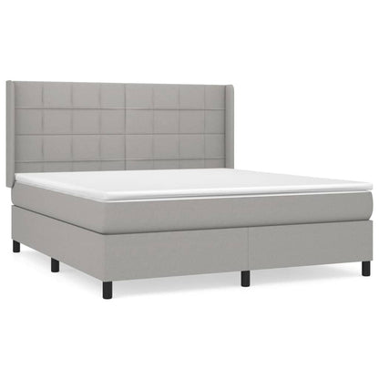 Boxspring Met Matras Stof Lichtgrijs 180 x 200 cm Blok met vierkanten