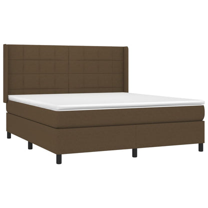 Boxspring Met Matras Stof Donkerbruin 180 x 200 cm Blok met vierkanten