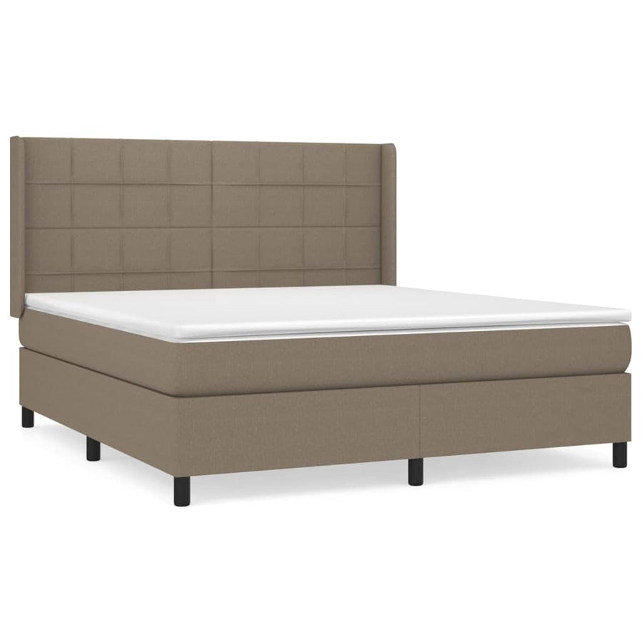 Boxspring Met Matras Stof Taupe 180 x 200 cm Blok met vierkanten