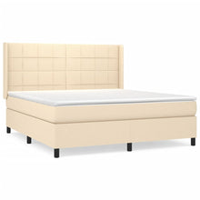 Boxspring Met Matras Stof Crèmekleurig 180X200 Cm 180 x 200 cm Blok met vierkanten