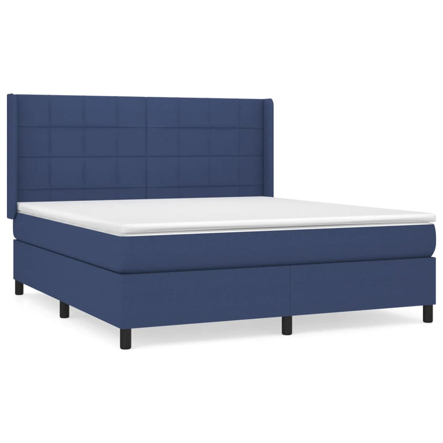 Boxspring Met Matras Stof Blauw 180 x 200 cm Blok met vierkanten