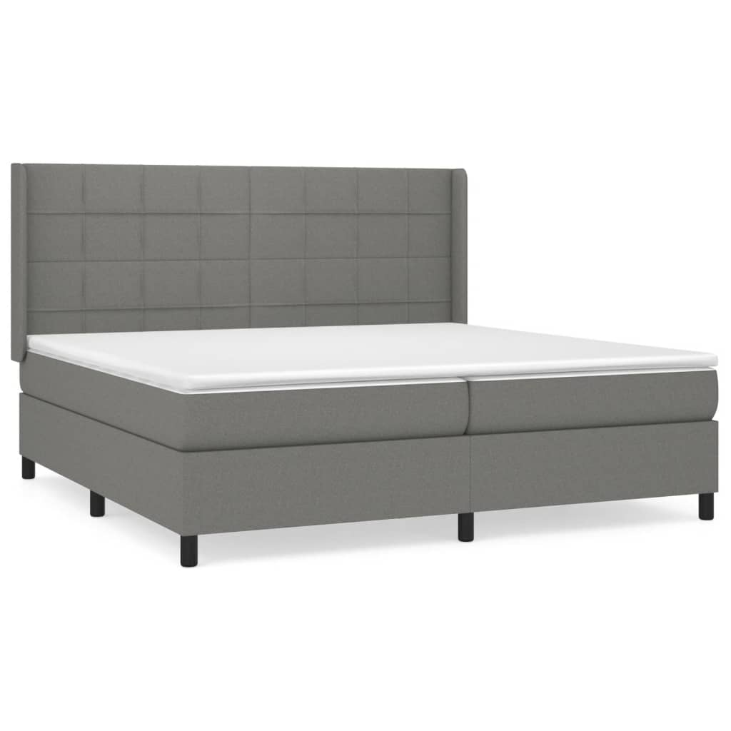 Boxspring Met Matras Stof Donkergrijs 200 x 200 cm Blok met vierkanten