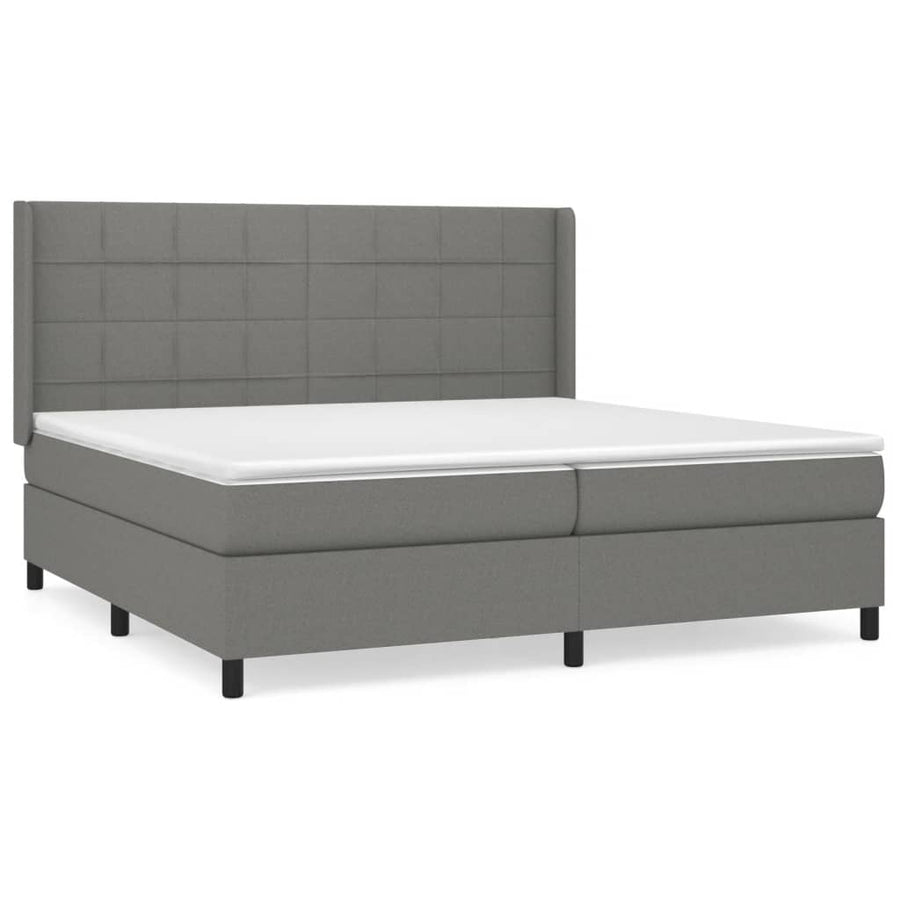 Boxspring Met Matras Stof Donkergrijs 200 x 200 cm Blok met vierkanten