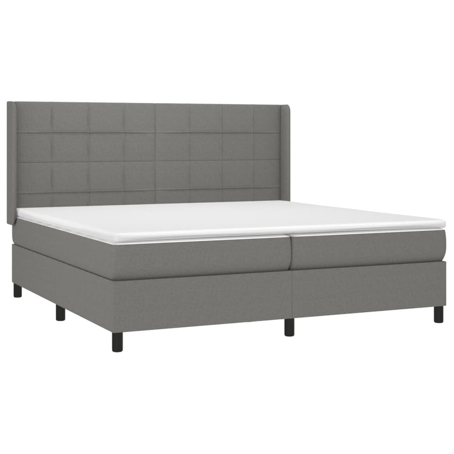 Boxspring Met Matras Stof Donkergrijs 200 x 200 cm Blok met vierkanten