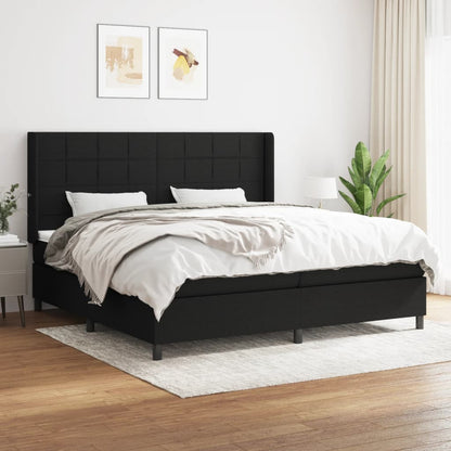 Boxspring Met Matras Stof Zwart 200 x 200 cm Blok met vierkanten